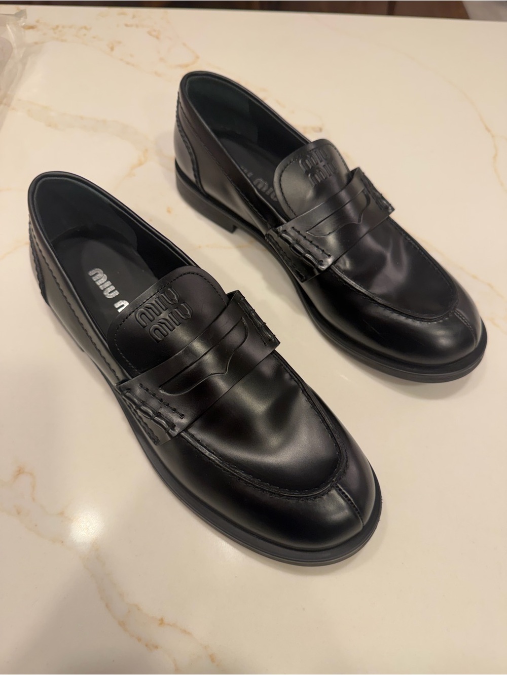 Miu Miu Black Leather Penny Loafers